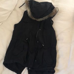 Velvet brand cotton vest with faux fur lined hood